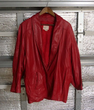 1980's Vintage Vakko Red Leather Women Jacket Medium