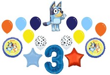 Bluey 3er Cumpleaños Fiesta Bingo Tacón Azul Perro Cachorro 16 Piezas Mylar Globos Set