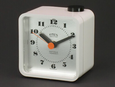 EMES SONOLUX alter Wecker weiß-silber Retro Vintage Uhr NEU NOS; K85 953
