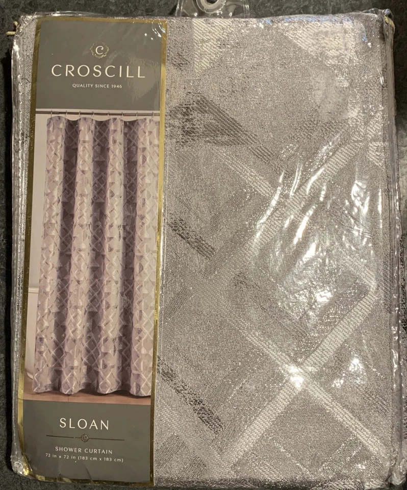 "Cortina de ducha de tela cuadrada Croscill Sloan gris 72"" plateada metálica geométrica" Foto 2 de 4