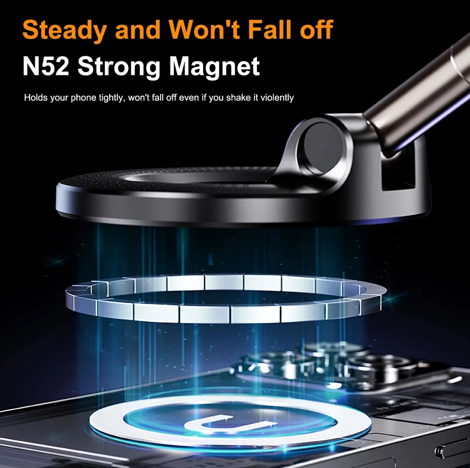 Car Phone Mount Magnetic Vacuum Holder 360° Foldable Stand for iPhone Samsung - Image 4 of 4