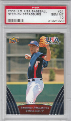 2008 Upper Deck USA Baseball Stephen Strasburg Card #21 PSA 10 (1920)