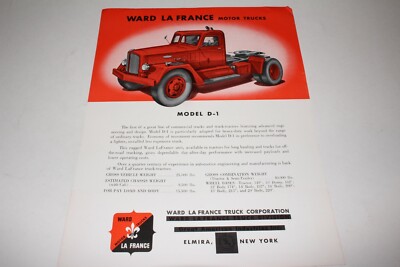 1949-50 Ward LaFrance Semi Truck Model D-1 Data Sheet, Original