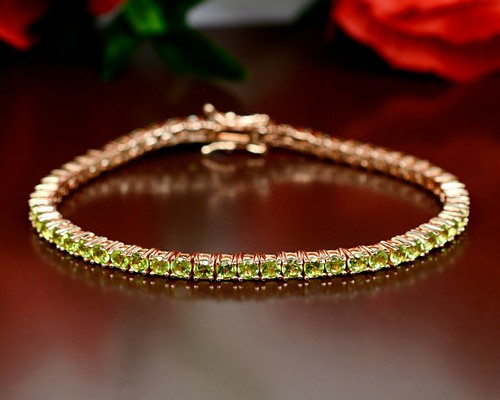 Round Natural Green Peridot Gemstone 925 Sterling Silver Tennis Bracelet Jewelry - Picture 10 of 12