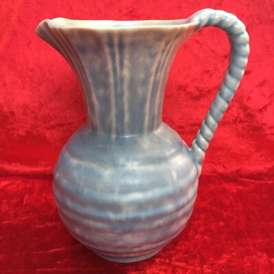 Rare 1930 S Crown Ducal Blue White Ribbed Knot Handled 7 5 Jug Vgc Ebay
