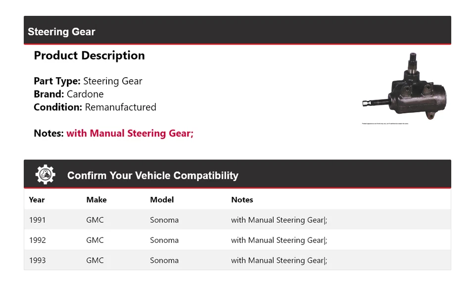 Для 1991-1993 GMC Sonoma рулевое управление Cardone 1992 - Изображение 2 из 4
