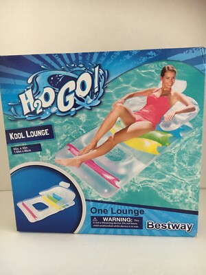 H2O Go! Kool Lounge 65in x 35in Large Pool Float Raft Back Head & Arm Rest NIB