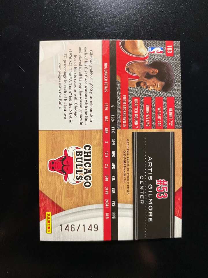 ARTIS GILMORE Nice Panini 2010-11 Limited Legend 146/149 Silver #103 Bulls - Image 2 of 2