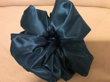 Handmade Oversized Jumbo Teal Blue Satin Hair Tie Scrunchie 8"