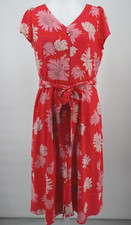 Talbots Dress Women 10 Midi Pink Floral Fit Flare Belted Short Sleeve Pocket New