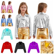 Kids Girl's Jacket Shiny Coat Jazz Sweatshirt Bomber Blouse Turn-Down Top Show