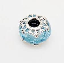 Authentic Pandora Winter Blue Snowflake Murano Charm Bead #792377C00