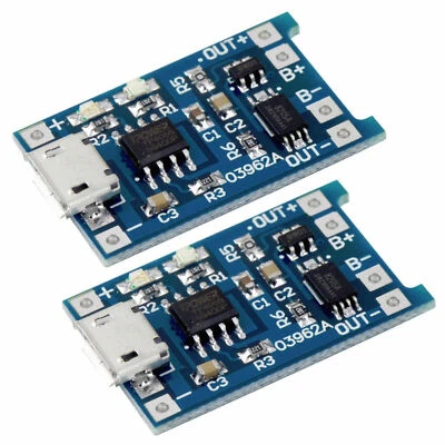 ENVISTIA 2pcs TP4056 5V 1A Micro USB 18650 Lithium Battery Charging and Protection Board