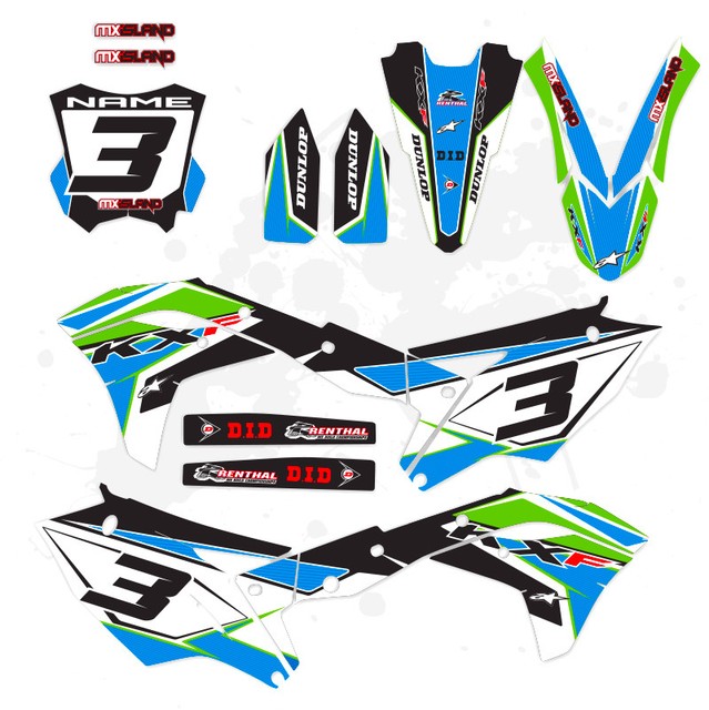 2017 2018 KXF 250 GRAPHICS KIT KAWASAKI KX250F CONCEPT: CYAN / GREEN ...