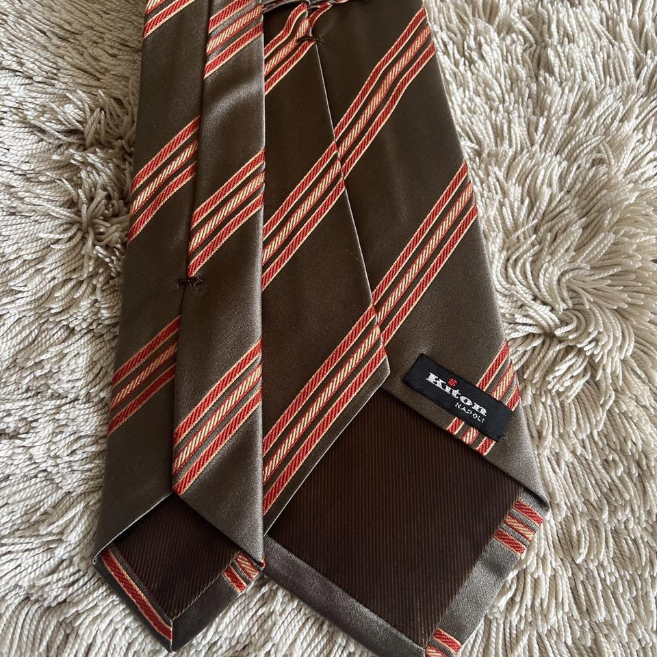 Gravata Kiton genuína unissex 100% prata laranja luxo Itália Nápoles - Imagem 3 de 4