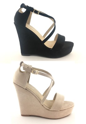 Scarpe donna sandali zeppe ecopelle effetto metallizzato tacchi zatteroni KA-50