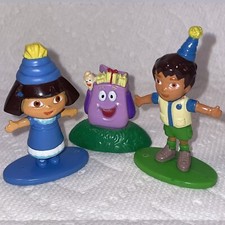 Dora The Explorer Figures Cake Toppers Lot of 3 Dora Diego Backpack Birthday Hat