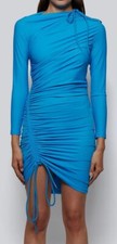 Balenciaga Women's Blue Ruched Drawstring Sheath Dress Size 42