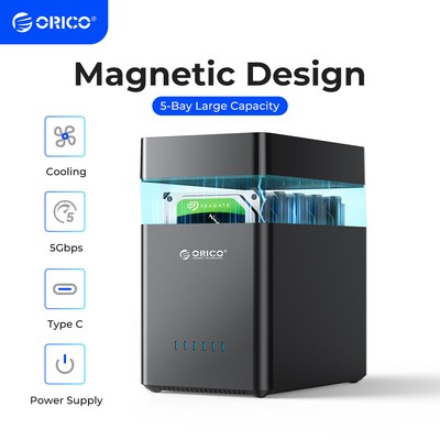 ORICO 5 Bay 3.5in Hard Drive Enclosure Type-C/USB3.0 HDD SSD Enclosure 90TB