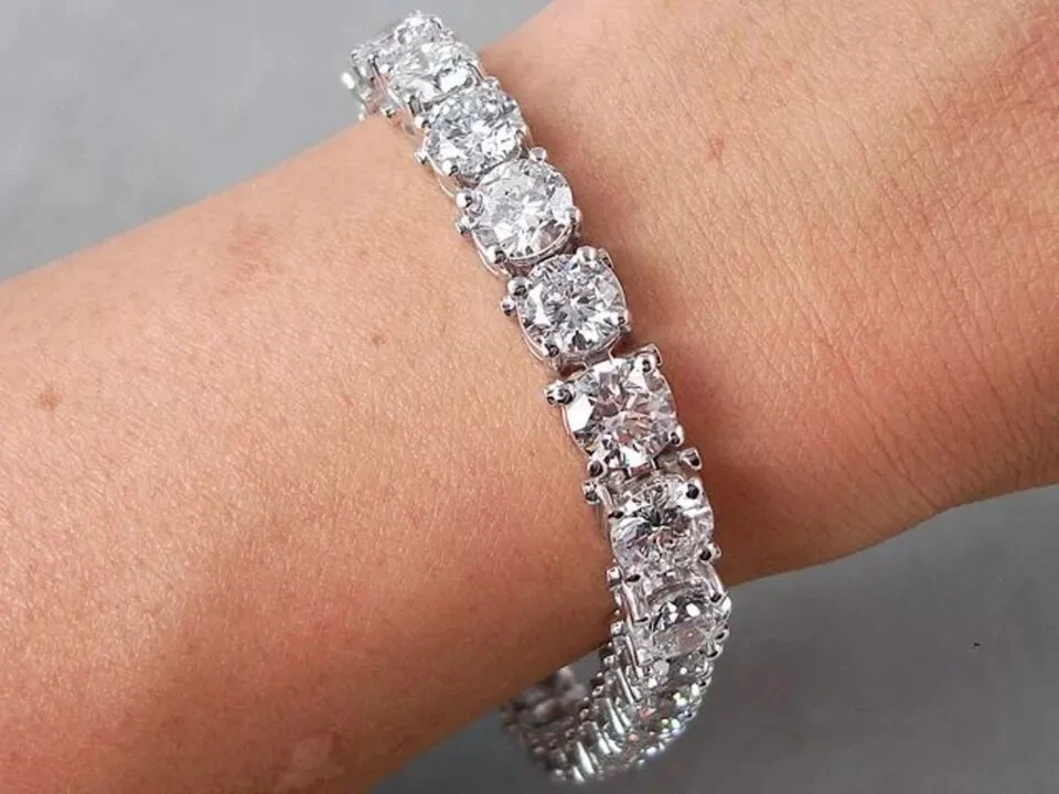 Wedding Tennis Bracelet Solid 14k White Gold 7 Carat Round Cut For Women - Image 2 of 3