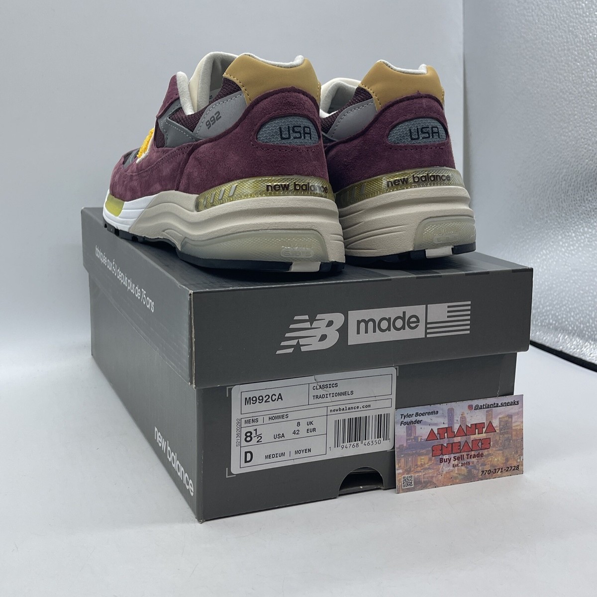 Size 8.5 New balance 992 burgundy gold Suede Yellow White (M992CA