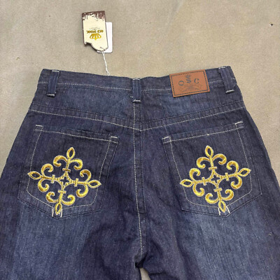 Old Skool Jeans Men's 34x34 Blue Crest Embroidered Baggy Wide Leg Skater Y2K