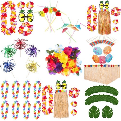 TROPICAL HAWAIIAN PARTY DECORATION LUAU BEACH BBQ DECOR HULA SKIRT COCKTAIL LEI
