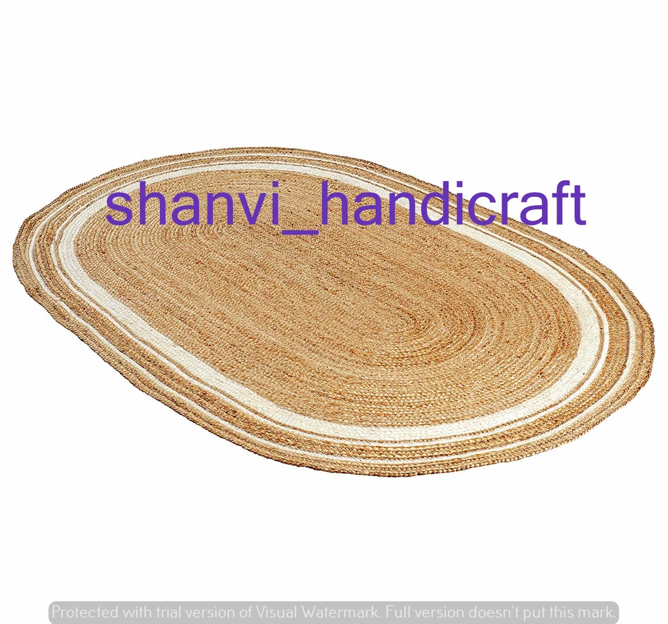 Natural Indian Braided Oval Shape Area Rug Natural Rag Jute Mat Floor Rug Capret - Image 4 of 4