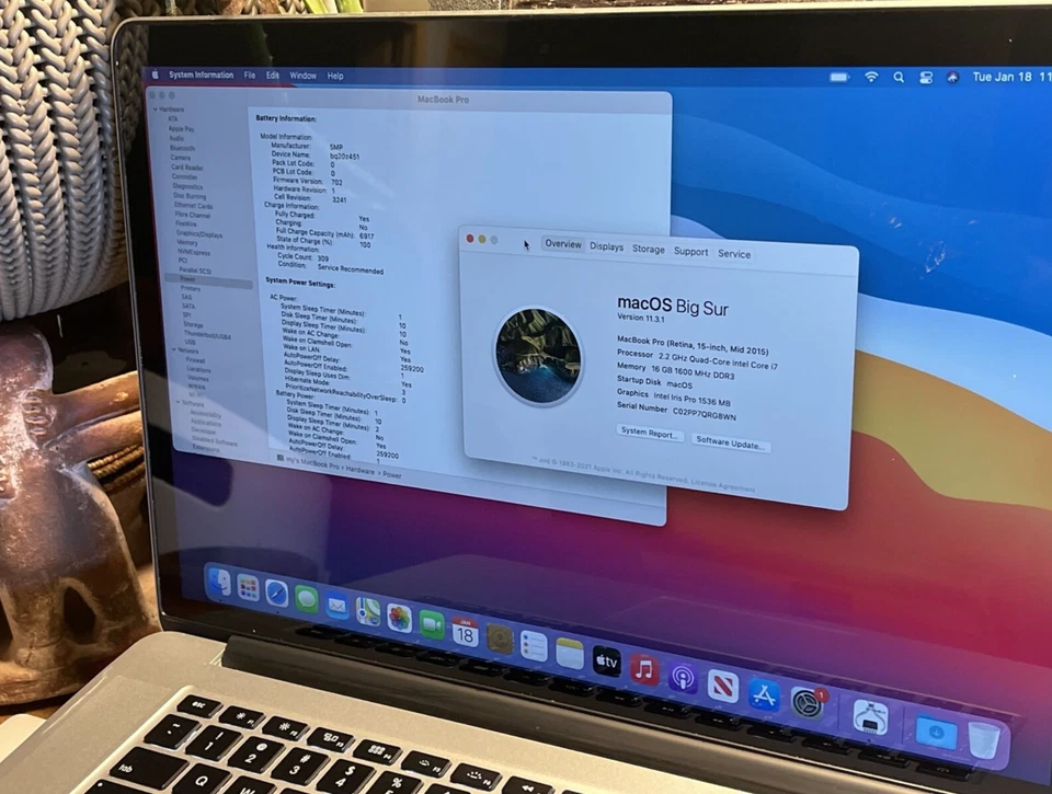 Apple MacBook Pro 15in Laptop (2015) 256gb (2.2 gHz Quad i7) 16gb Ram {BigSur} - Image 2 of 4