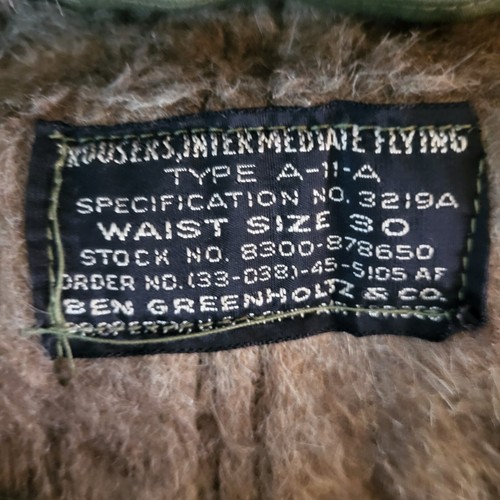 Pantaloni da volo vintage esercito aeronautica tipo A-11 A foderati in pelliccia di alpaca bavaglini taglia 30 anni 40 - Foto 8 di 16