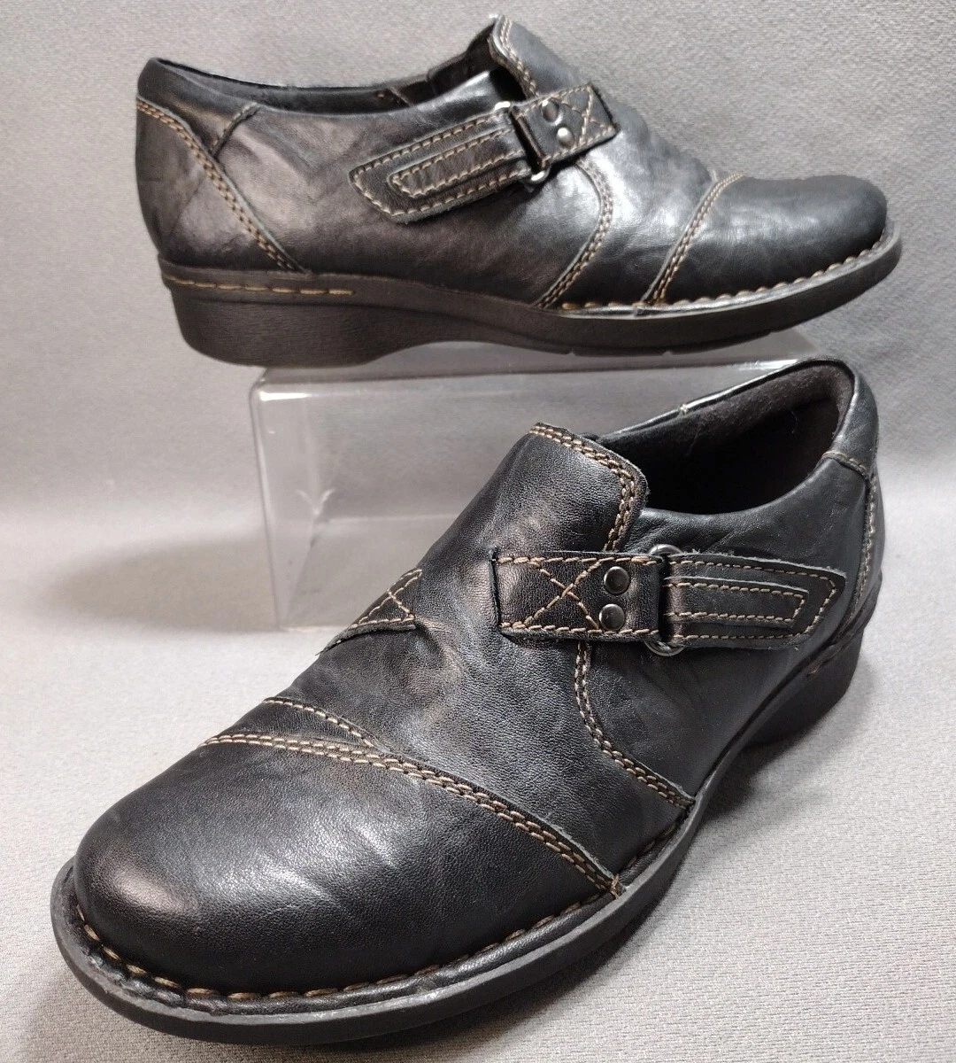 Mocassini Clarks Whistle Bamboo taglia 6 in pelle nera slip on casual gotico cosplay