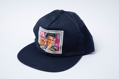 Vintage 90s Elvis Presley Snapback Trucker Hat Cap Postage Stamp Blue ...