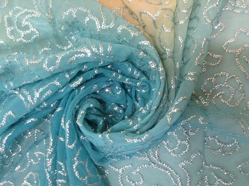 Om Vintage Dupatta Georgette Lentejuelas Cuentas Azul Bufandas Velo Hijab, AD-1394 - Imagen 11 de 12