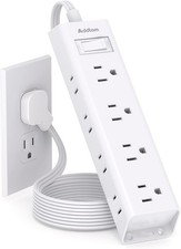 Flat Plug Power Strip 12 AC Outlets 5Ft Surge Protector Wall Mount for Home Offi
