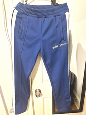 Palm Angels Men’s Blue Track Pants S White Side Stripe Drawstring Pockets Logo