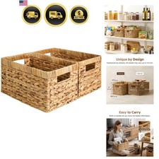 Wicker Storage Baskets for Shelves 2 Pack Natural Water Hyacinth Organizers