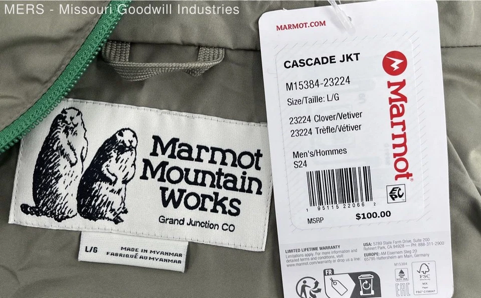 Marmot Men's Clover Recycled Polyester Cascade Jacket Large Waterproof Hooded - Image 4 of 4