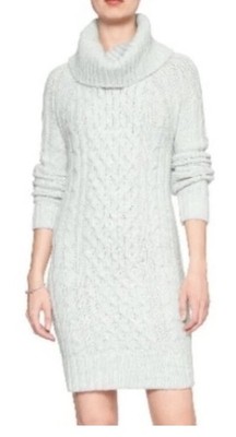 NWT Banana Republic Heather Beige Cable Knit Turtleneck Tunic Sweater Dress XS