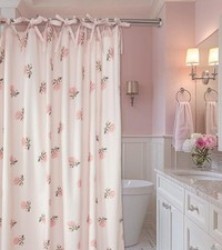 Girly Pink Floral Shower Curtain Hookless Flower Rose Shower Curtain Linen-Co...