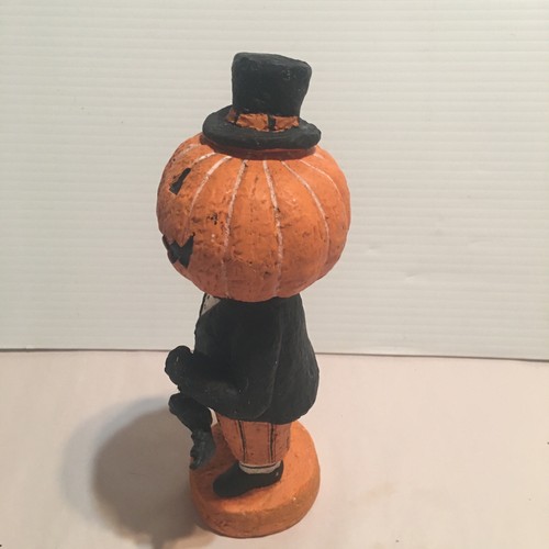 Arte popular primitivo Halloween calabaza Jack O linterna papel maché estatuilla - Imagen 2 de 5