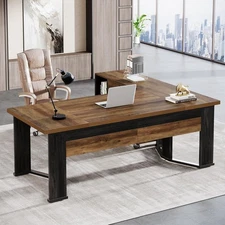 70.86-Inch L-Shaped Executive Desk with File Cabinet, Large Office Computer Desk