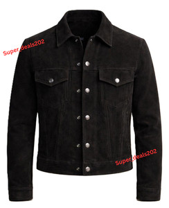 Homme Lambskin Suede cuir Veste noire Vintage Western Trucker porter élégant