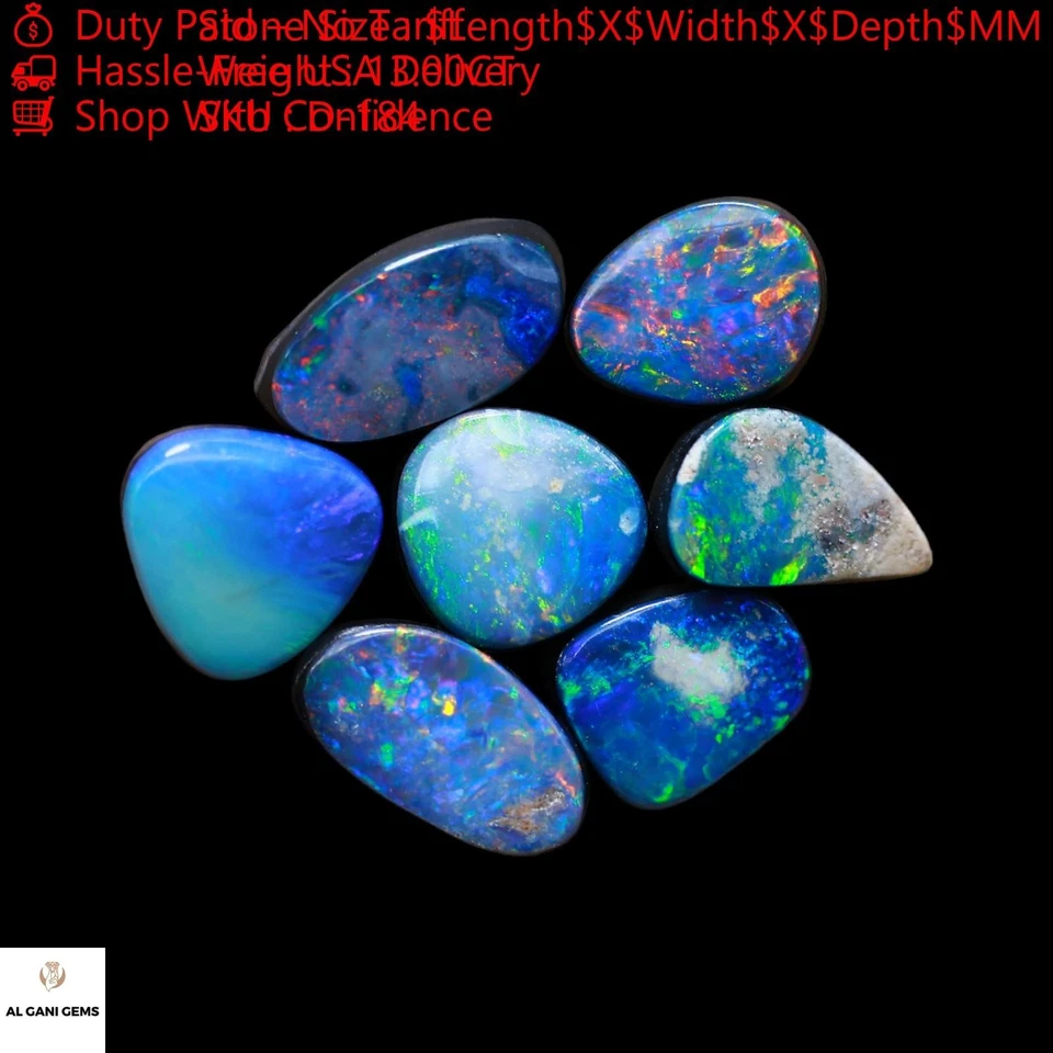 7 Pcs Lot Lab-Created Mix Doublet Opal 13.00 Cts Cabochon 7X8X3 mm TO 8X10X4 mm - Image 3 of 4