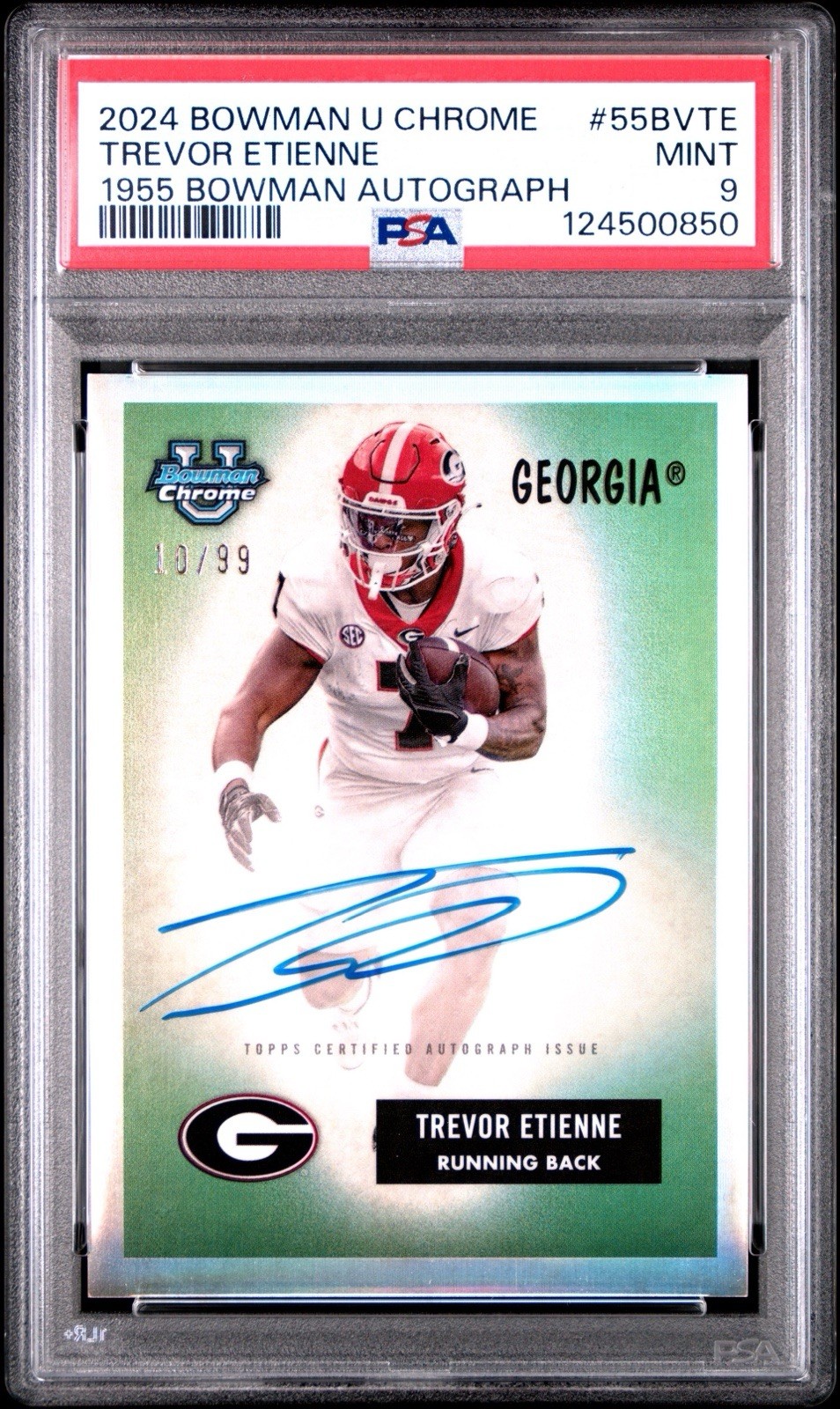 Trevor Etienne Autographed Signed Carolina Panthers Auto /99 - On Card/Hand - 2024 Bowman U Chrome - PSA 9 