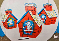 NOS Vtg SSCO Diorama Ornament Kit 3 RED Flocked SANTA HOUSE HONG KONG MCM Xmas