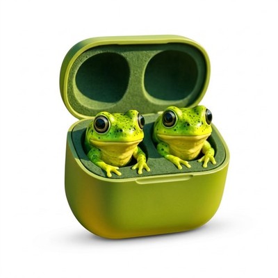Cute Frog Earbuds Wireless Bluetooth Headphones Green Novelty In-Ear Gift