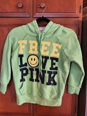 Victoria's Secret PINK XS Free Love Smiley Hoodie Green 2009 Y2K Pullover