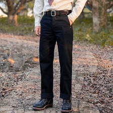 Jeans uomo rosso tornado retrò nero larghi taglio dritto scamosciato denim pantaloni chino