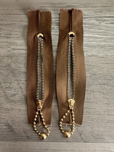 2 VTG TALON Zippers Metal- Yellow Brass/Brown Cotton/ 4.5”-6” Made in USA RARE - Picture 8 of 11