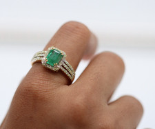 2.60TCW Emerald Natural Emerald Diamond Ring For Engagement 14k Two Tone Gold